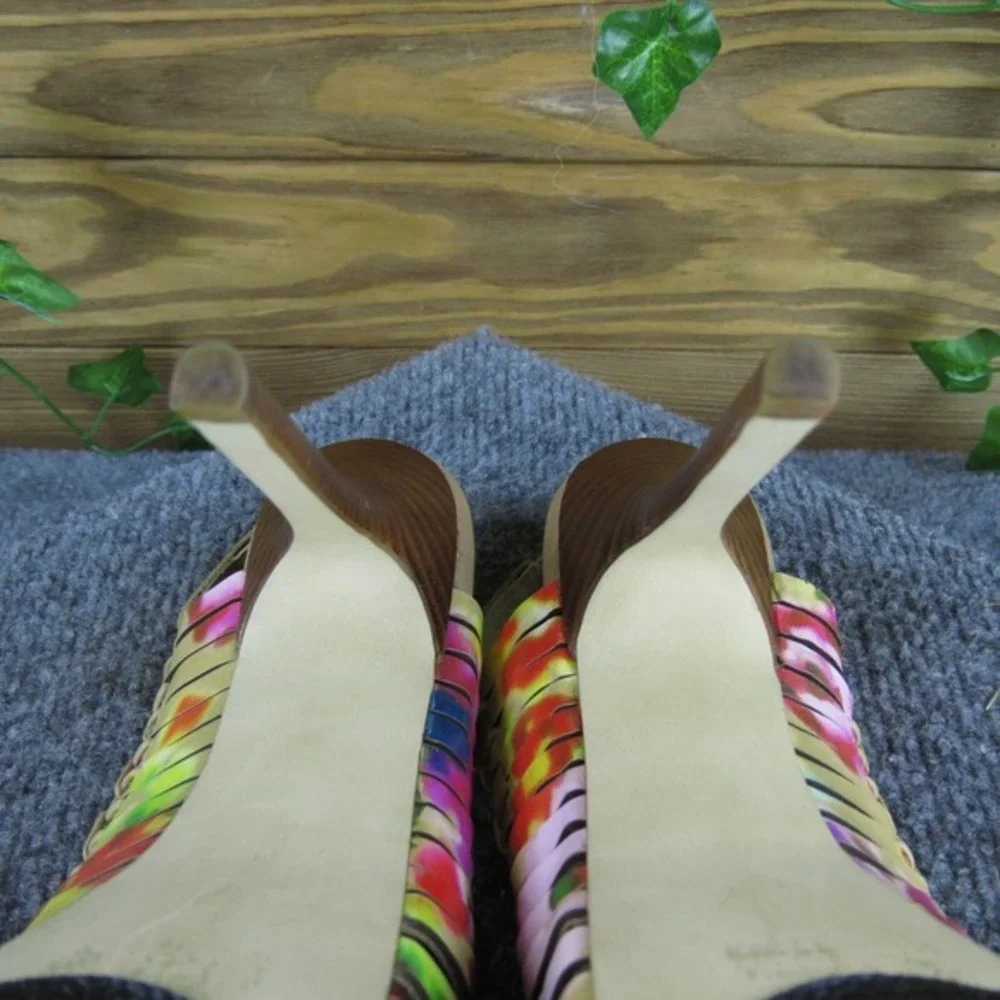 Report Signature Platform Heels Slingback Peep Toe Colorful Strappy Heels Sz 7.5